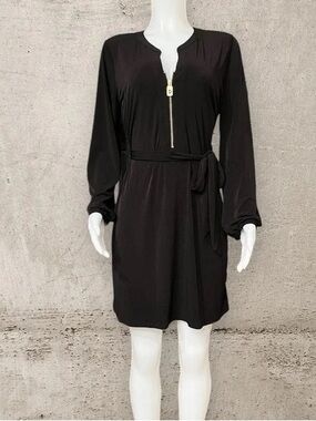 MICHAEL Michael Kors Black Long-Sleeve Zip-Front Tie-Waist Dress